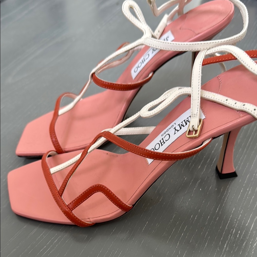 HOLIDAY SALE Jimmy Choo Pink and White Heels with Strappy Design - Picture 3 of 6